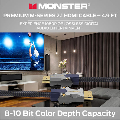 Monster M-reeks 3000 Gesertifiseerde Premium 8K Hoëspoed - 2.1, 4K 120Hz, 48 Gbps- HDMI Kabels vir Apple TV, Roku, Slim TV, Skootrekenaar, Monitor - 4.9 vt