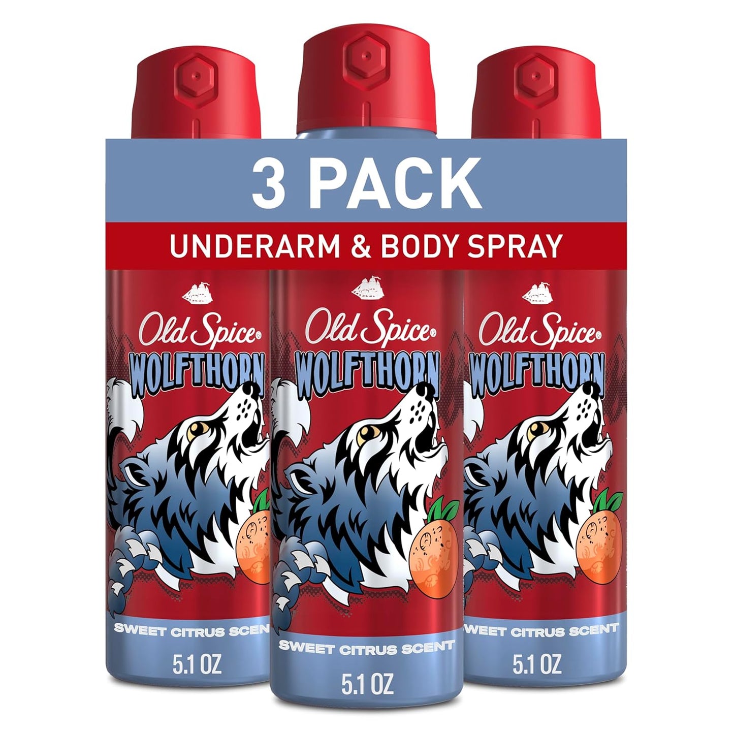 Old Spice Aluminum Free Body Spray for Men, 24/7 Odor Protection, Cologne Quality - Wolfthorn w/ Sweet Citrus Scent (Pack of 3)