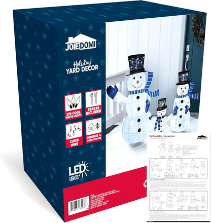 3 STUKE 3D Kersfees Opvoubare Sneeuman Tuinlig 270 Voorafverligte LED Koele Wit Liggie - Blou Serp
