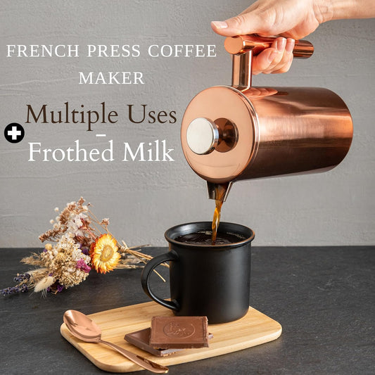 Mixpresso Vlekvrye Staal Franse Pers Koffiemaker 26 Oz 770 ml, Dubbelwand Geïsoleerde Franse Pers Vlekvrye Staal, Maklik Skoon Teebrouer, Maklik Druk Duursame Metaal Koffiepers