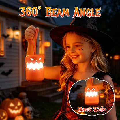 LED Halloween Pumpkin Lantern 2 Pack，Jack O Lantern with Lanyard