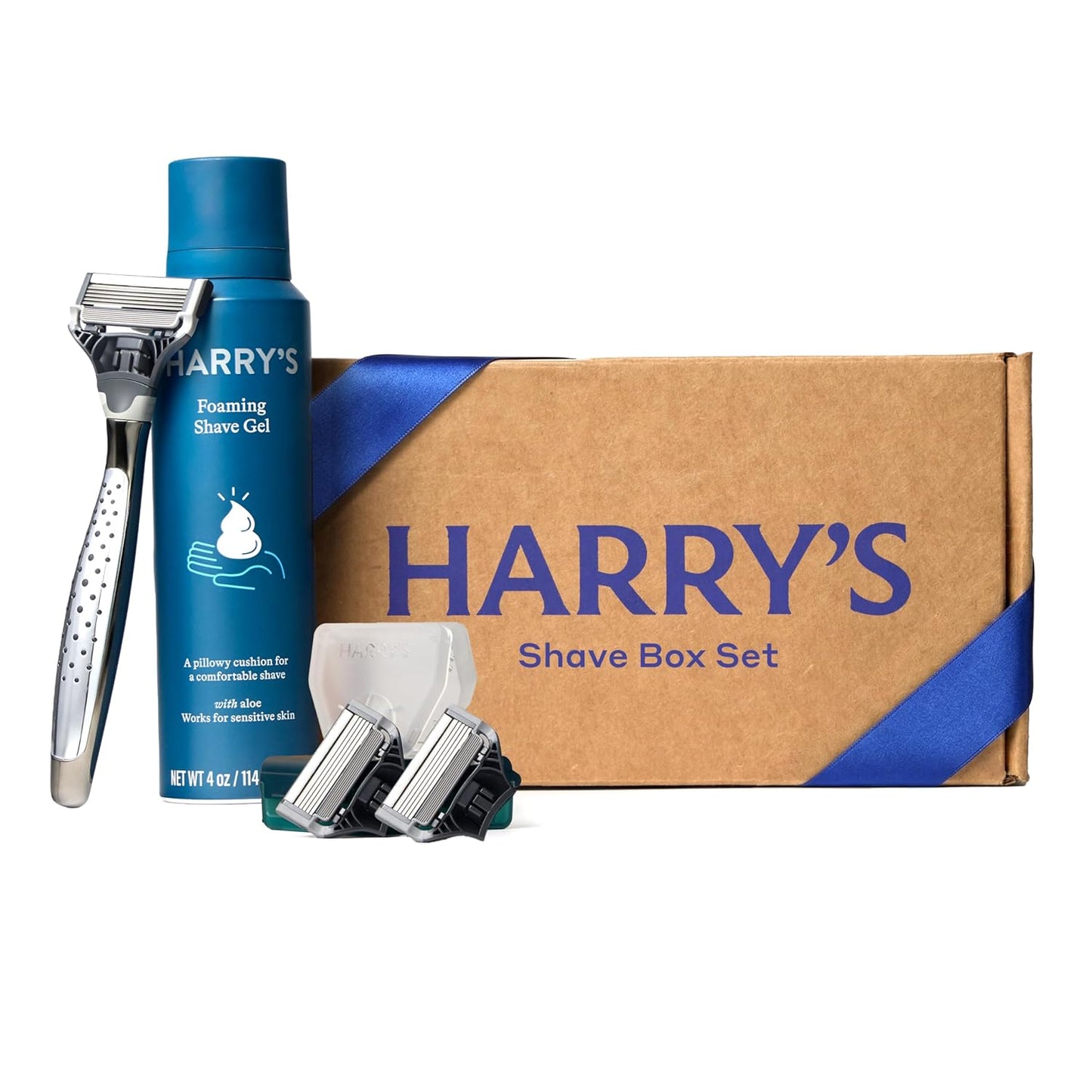 Shaving Kit for Men - 1 Razor Handle 3 Original Razor Blade Refills, 4 oz Foaming Shave Gel & Travel Blade Cover - (Obsidian Chrome)
