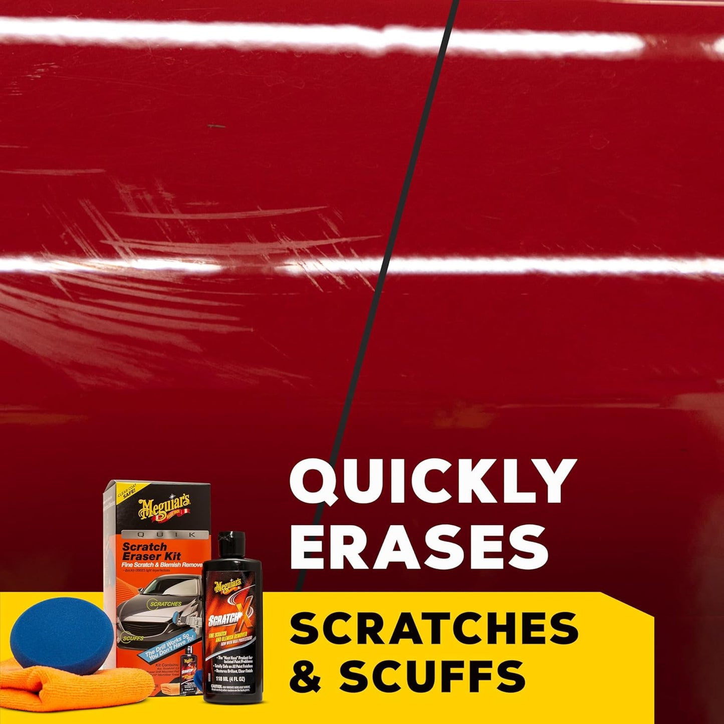 Meguiar's Quik Scratch Eraser Kit, Karsskrapverwyderaar om Oppervlakkige Merke te Herstel, Sluit ScratchX, Boormontering-Pad, en Mikroveselhanddoek in