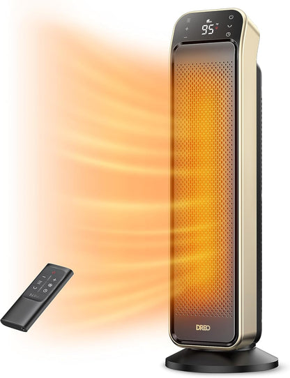 Ruimteverwarmer Binne, 25" 11.5vt/s Vinnige Draagbare Verwarmer met Afstandbeheer en Termostaat, 3 Modes vir Binnegebruik Groot Kamer - Goud