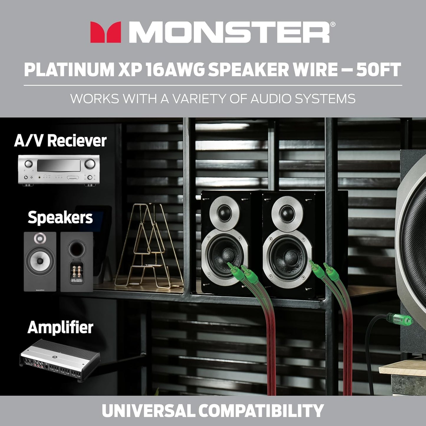 Monster 16 AWG Luidsprekerdraad: Gevorderde Werkverrigting XP Luidsprekerabel 100 VT Spoel met Suurstofvrye Koper (SVK) Oudiodeurkonstruksie – Maklik om Te Strip en Te Installeer Luidsprekerkabels
