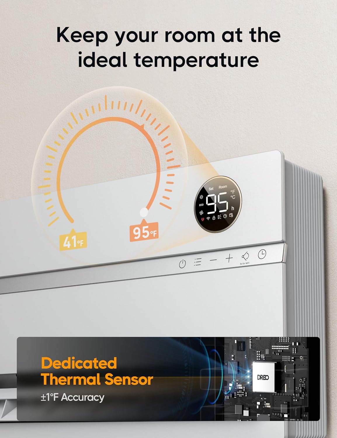 Dreo Slimline Slim Verhitter, Elektriese Ruimteverwarmer 1500W, 120° Vertikale Ossillasie, Verstelbare Termostaat, Afstandsbeheer, 24H-tydhouer Werk met Alexa