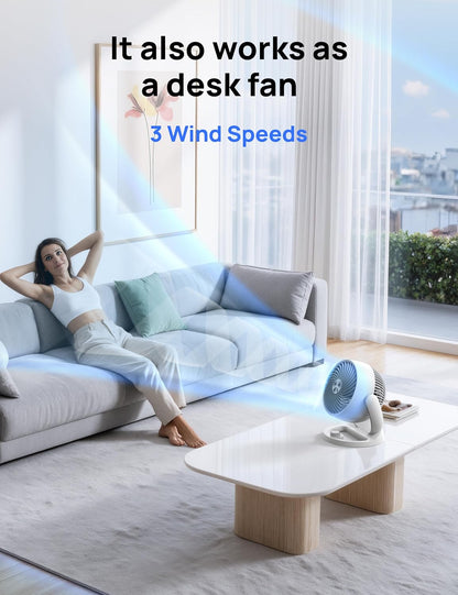 12" Lessenaarwaaier 70vt Kragtige Lugvloei, 28db Stil Tafel Lugresirkuleerder vir Hele Kamer, 120° Verstelbare Kanteling, 3 Spoed - Wit