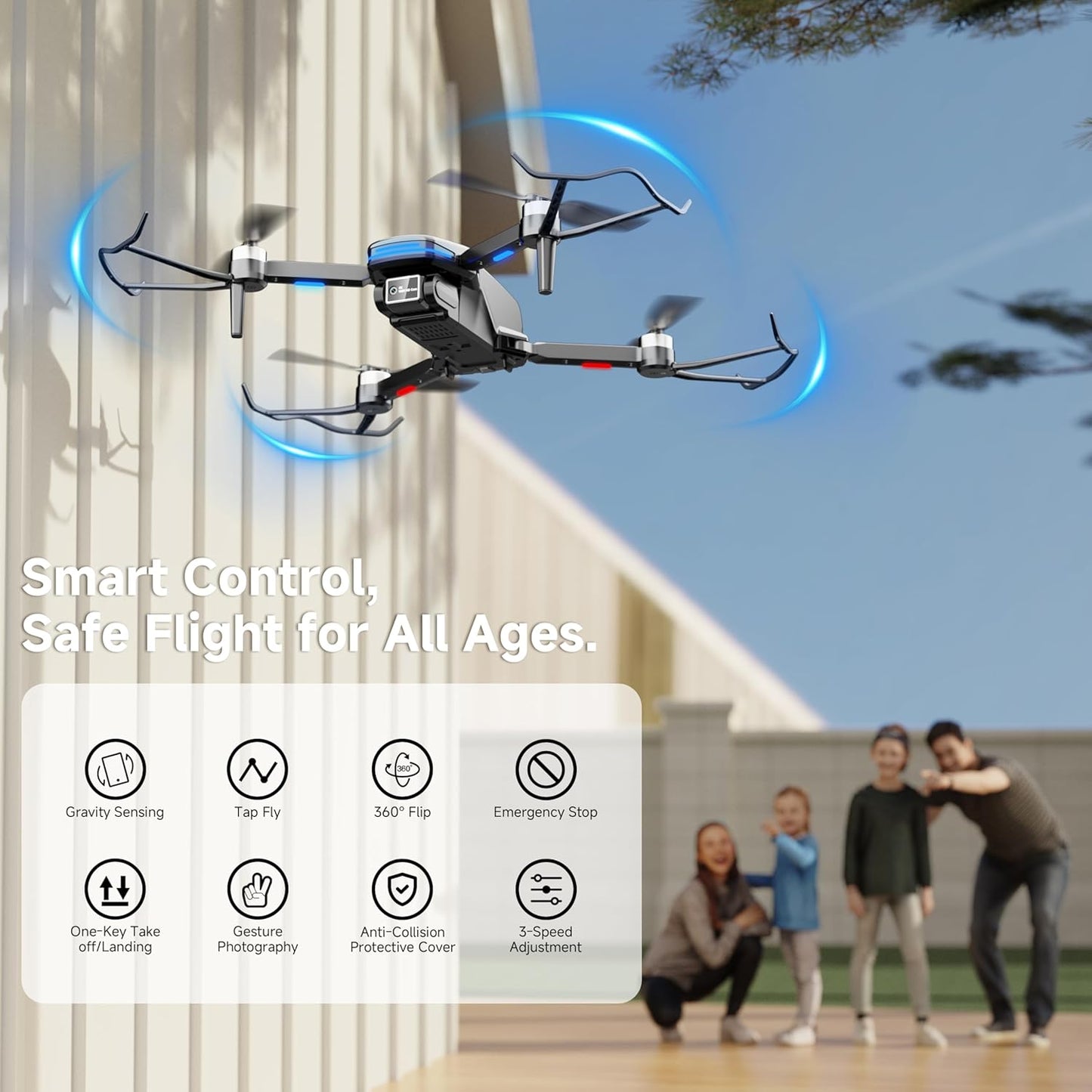 Drone w/ Camera 4K Brushless Motor Mini Foldable RC Drones Propeller Guards Voice Control, Anti-Lost Alarm