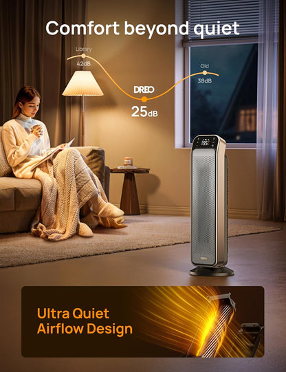Ruimteverwarmer Binne, 25" 11.5vt/s Vinnige Draagbare Verwarmer met Afstandbeheer en Termostaat, 3 Modes vir Binnegebruik Groot Kamer - Goud