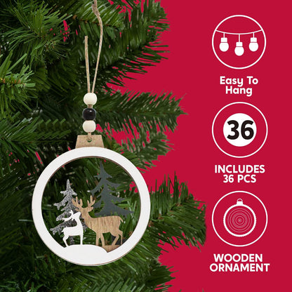 (6PCS) Christmas Wooden Ornaments Farmhouse Rustic Reindeer, Hanging Wood Ornaments - Classic
