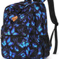 26L Backpack for School, College, and Travel: Water Resistant Bookbag with 8 Compartments - Butterfly Black