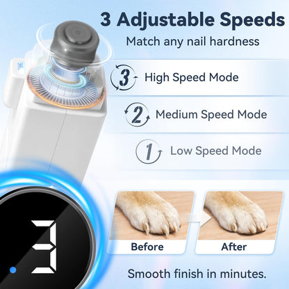 2-in-1 Quiet Electric Pet Nail Clipper Grinder w/ Light for Dogs Cats Dual LED Lights,3-Speed Grinder,Nail Clipping Splash Guard,Type-C Rechargeable - (White)