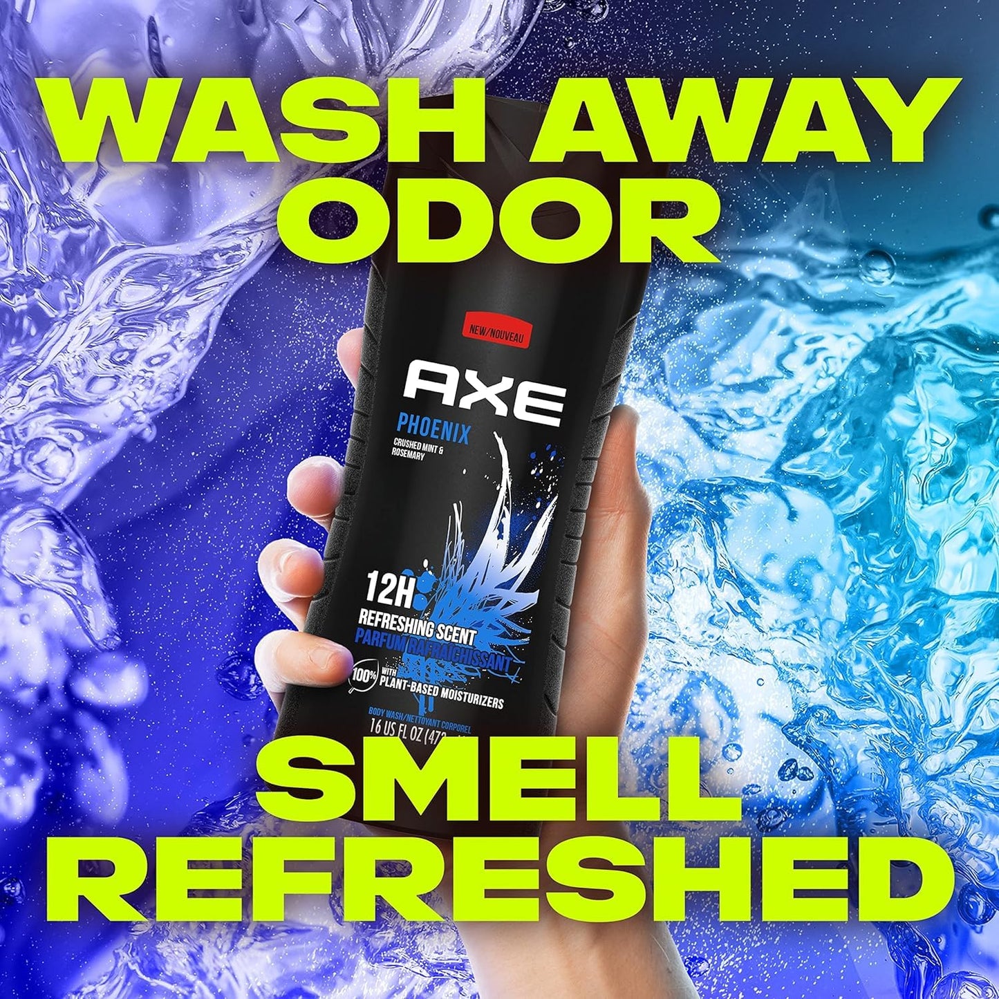 AXE Body Wash 12h Refreshing Scent Phoenix Crushed Mint and Rosemary Men's Body Wash w/ 100% Plant-Based Moisturizers (16 oz)