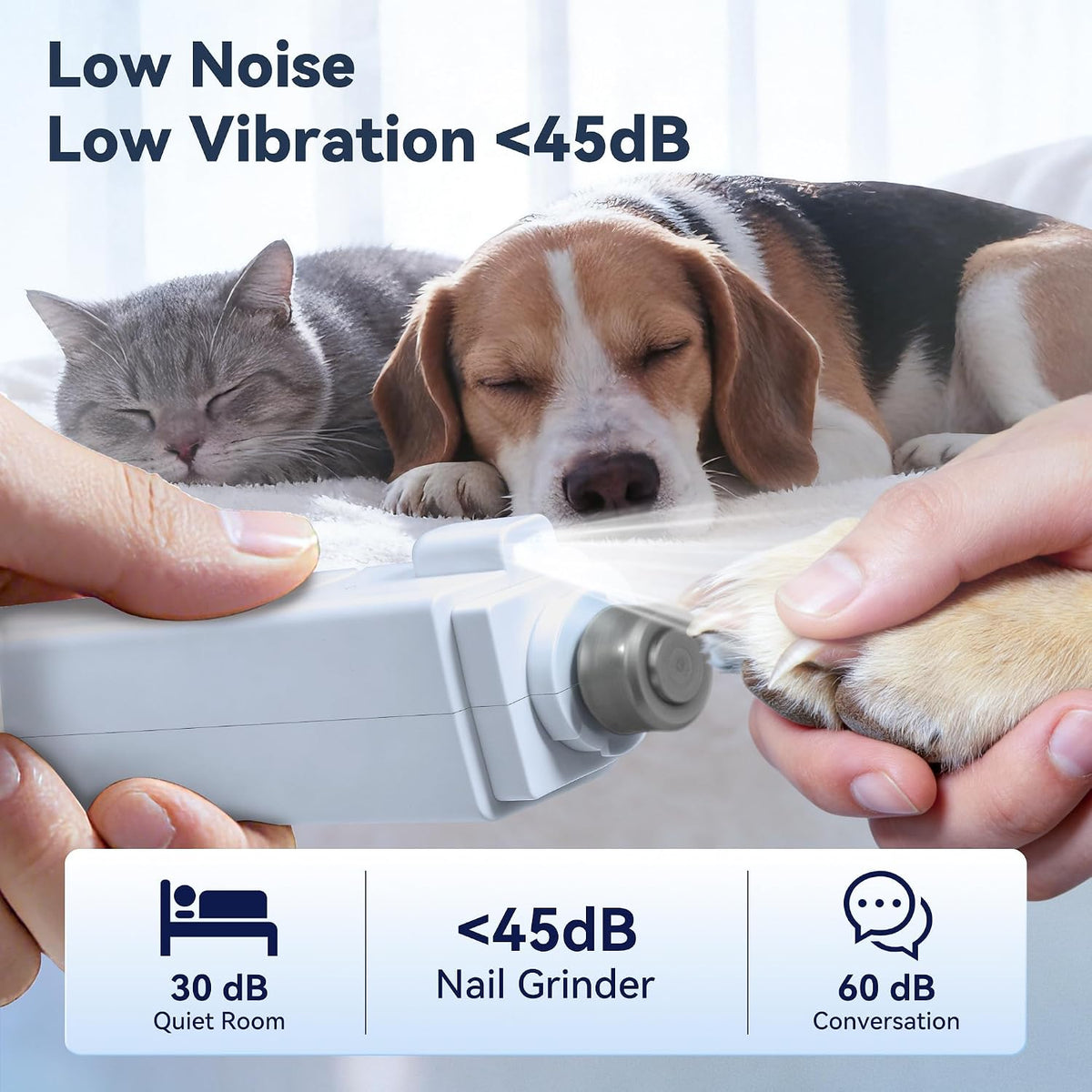 2-in-1 Quiet Electric Pet Nail Clipper Grinder w/ Light for Dogs Cats Dual LED Lights,3-Speed Grinder,Nail Clipping Splash Guard,Type-C Rechargeable - (Blue)