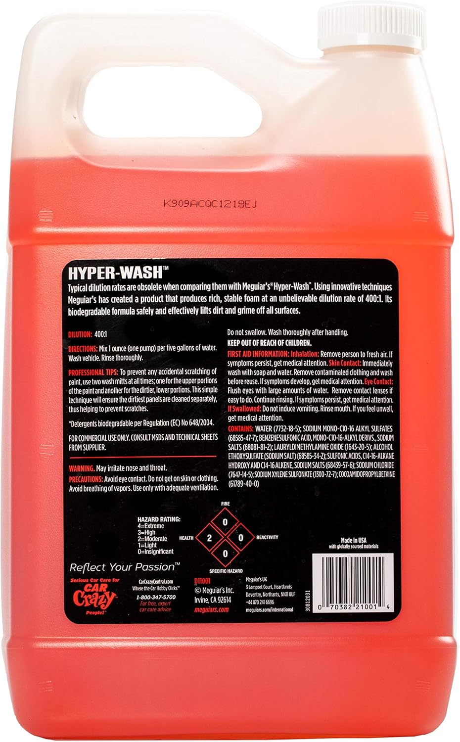 Meguiar's Hyper Wash Skuimende Karwas Lig Vuilheid Op en Laat 'n Ryk Glans – 1 Gallon (Verpakking Kan Verskil)