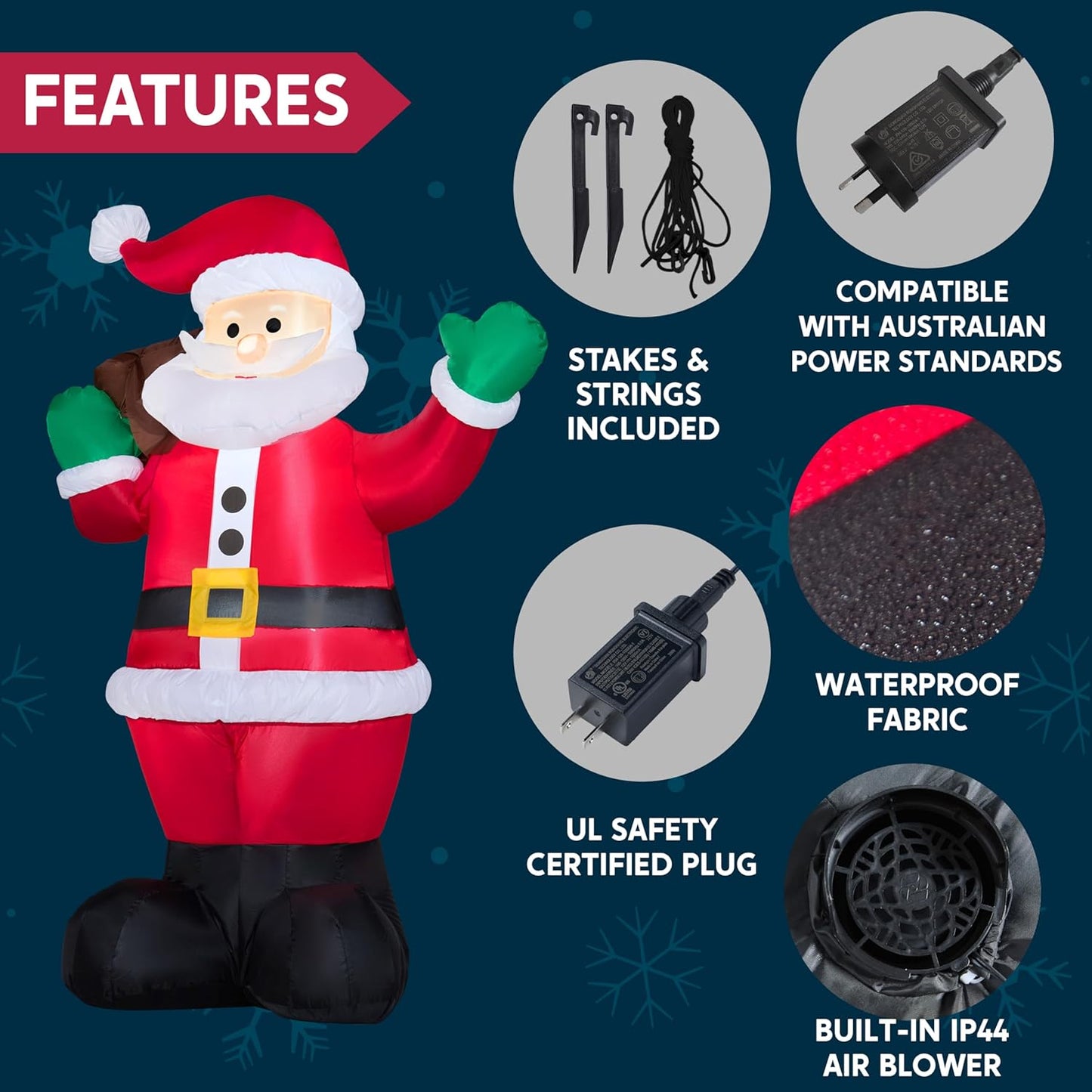 (6FT) Christmas Inflatable Santa w/ Gift Bag, Blow Up Decorations with Build in LEDs Decor