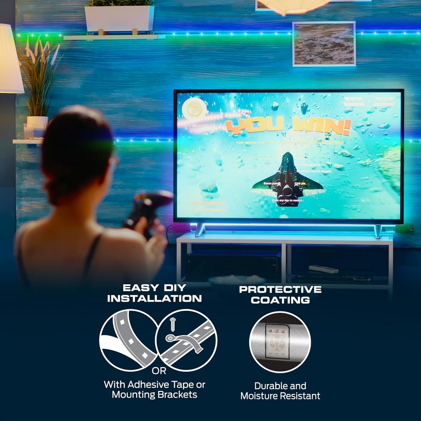 Monster Smart RGB+IC LED Strip Lights 25ft – Sound Reactive Strip Lights for Bedroom, App & Voice Control, RGB Light Strip for Room, Alexa Google Home, Razer Chroma Sync - 230 RGB+IC LED Lights