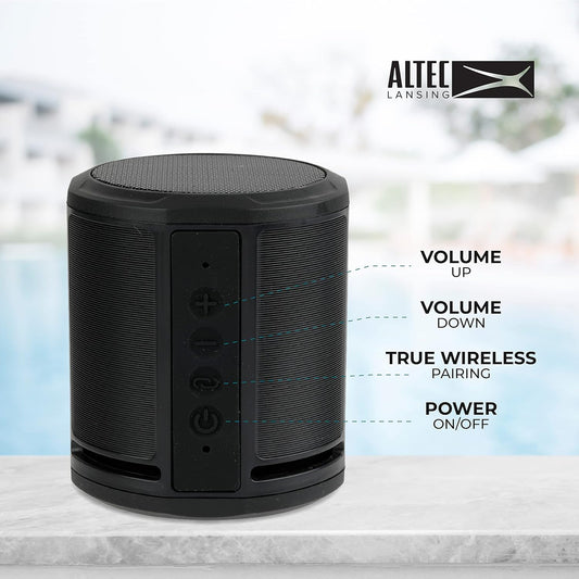 Altec Lansing HydraOrbit - Waterdigte Bluetooth-luidspreker, Liggewig en Draagbare Luidspreker vir Reis- en Buiteluggebruik, Swart