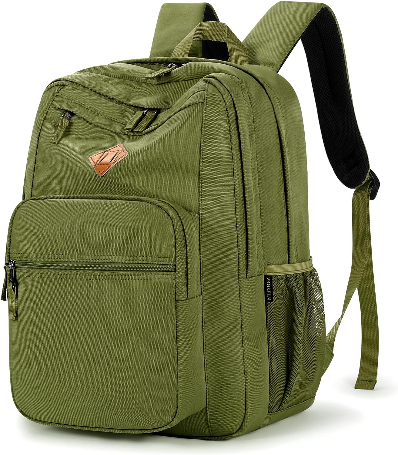 26L Backpack for School, College, and Travel: Water Resistant Bookbag with 8 Compartments - Army Green