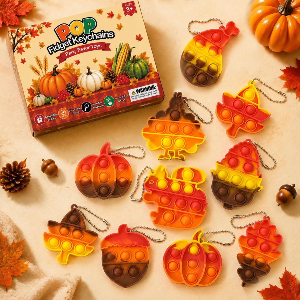 Fall Party Favors Supplies Gifts (20 PCS) Thanksgiving Fidget Toy Keychains