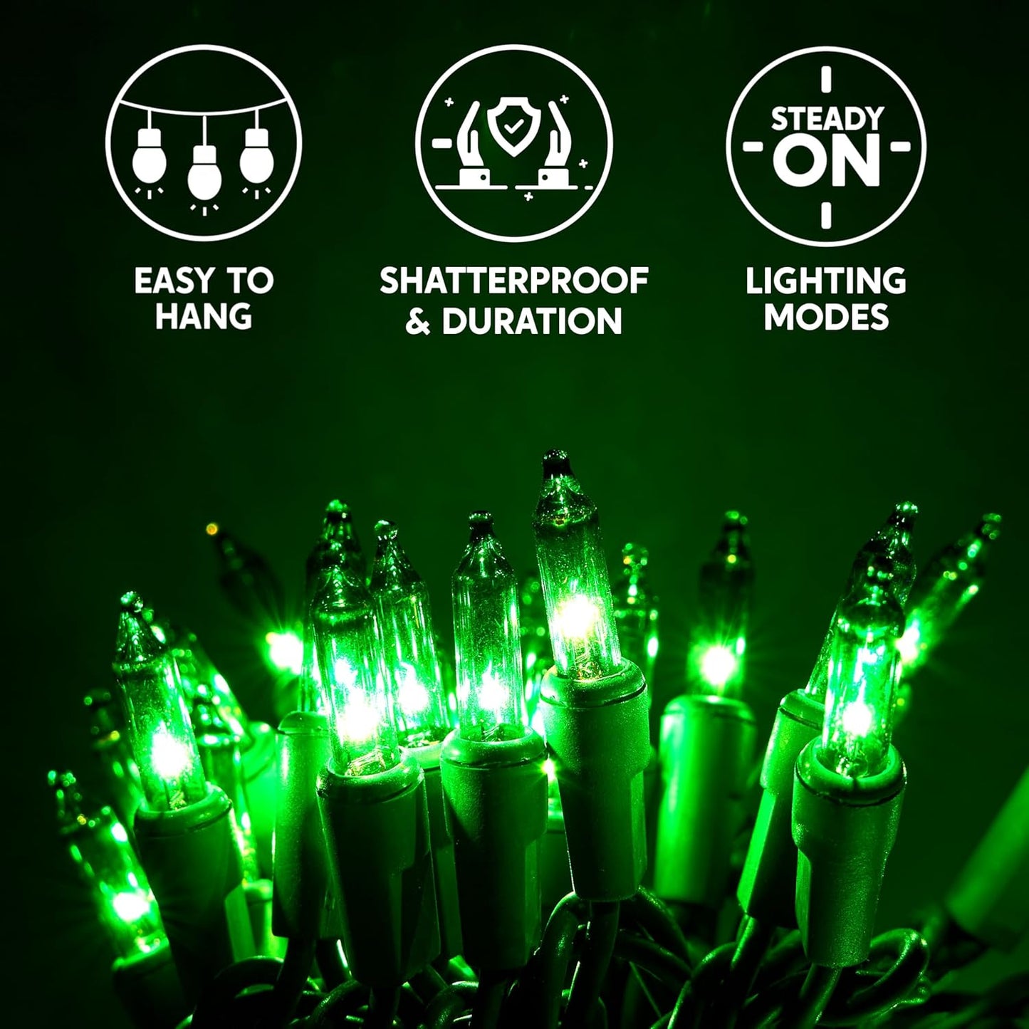 Green Christmas String Lights,100 Ct / 22.3FT Tree Lights Plug in  Decorations - Green Wire