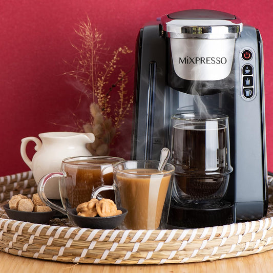 Mixpresso Enkelbediening K-Cup Koffiemaker Met 4 Brougroottes vir 1.0 & 2.0 K-Cup Peule, Verwyderbare 45oz Waterreservoir, Vinnige Brou met Outo-Afskakeling, Vinnige Brou Tegnologie Grys Koffiemaker