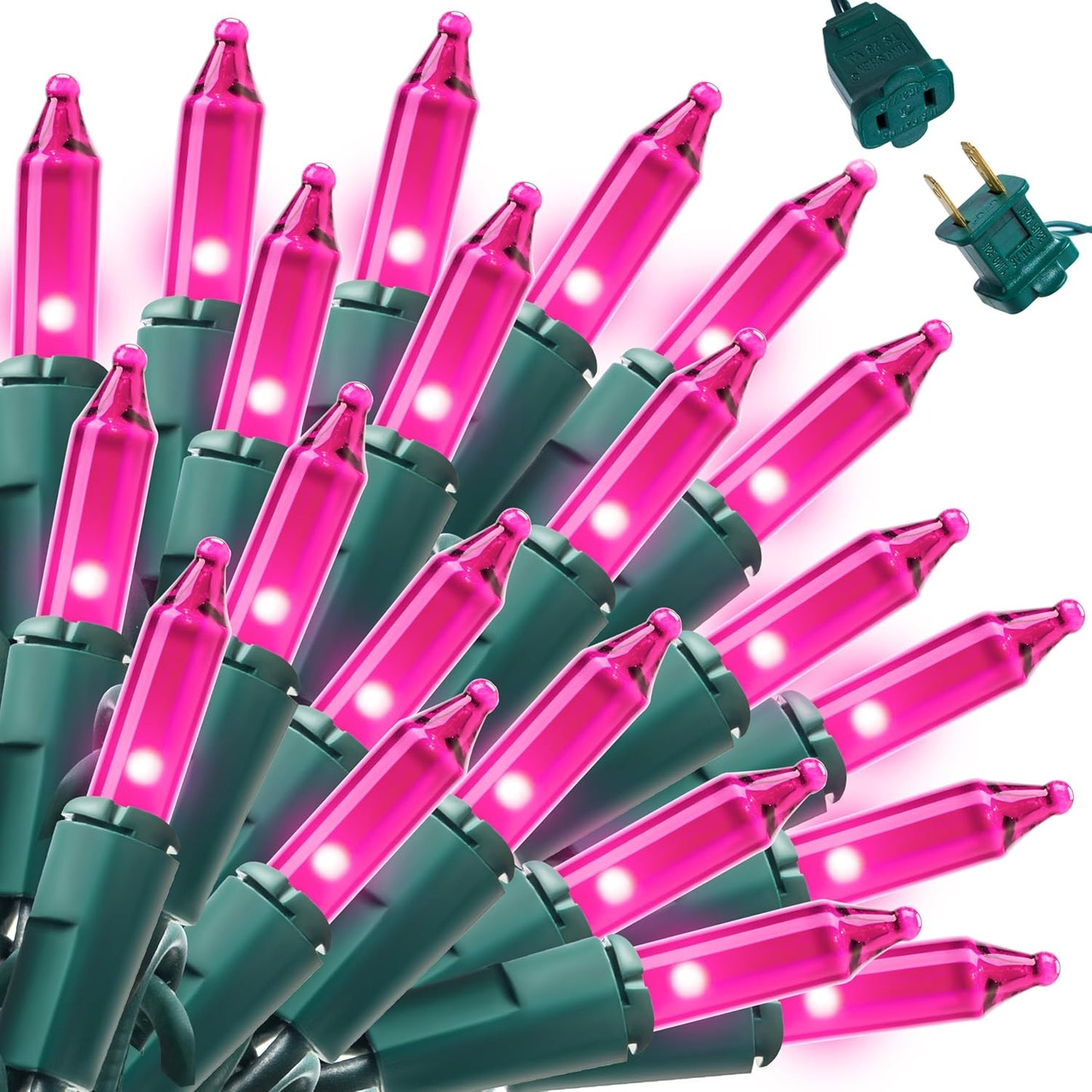 Pink Christmas Lights,42.8FT / 200 Count String Lights - Green Wire for Decorations
