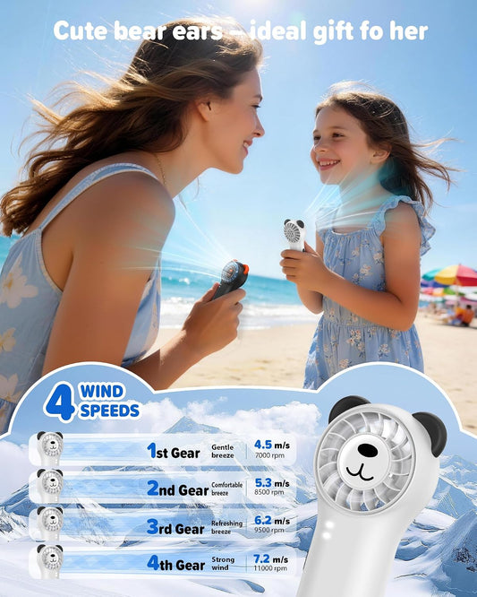 (WHITE) Cute Bear Mini Handheld Portable Fan 11000RPM Rechargeable