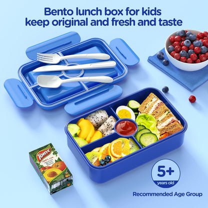 Bento Lunch Box -  Leakproof 4 Compartments Large Bento-Style Bento Box Containers w/ Tableware - Dinasour