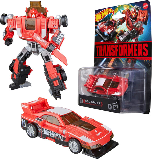 Transformers Collaborative Hot Wheels® x GT-Scorcher, Deluxe Class 5-Inch Robot Action Figure Converts to Race car (Ages 8+)