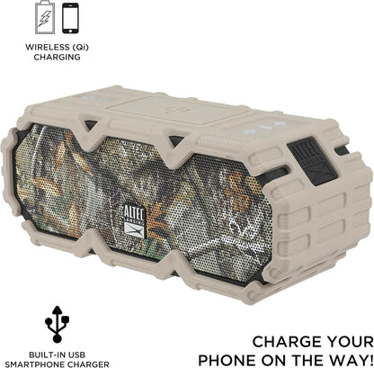 Altec Lansing x Realtree® IMW580 Draagbare Stewige Bluetooth-luidspreker Qi Draadlose Laai, 20 Uur Batterylewe, Swaardiens, Waterdig, LED-ligte, 100FT Draadlose Bereik en Stemassistent