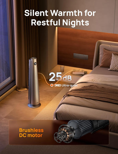 Ruimteverwarmer Groot Kamer, 30" Elektries met Afstandbeheer, 120° Ossilasie, Verstelbare Termostaat, 5 Hitte- en 3 Waaiervlakke, 8 Veiligheidsbeskermings, 25dB Stil, 1-12H Tydhouer - Silwer