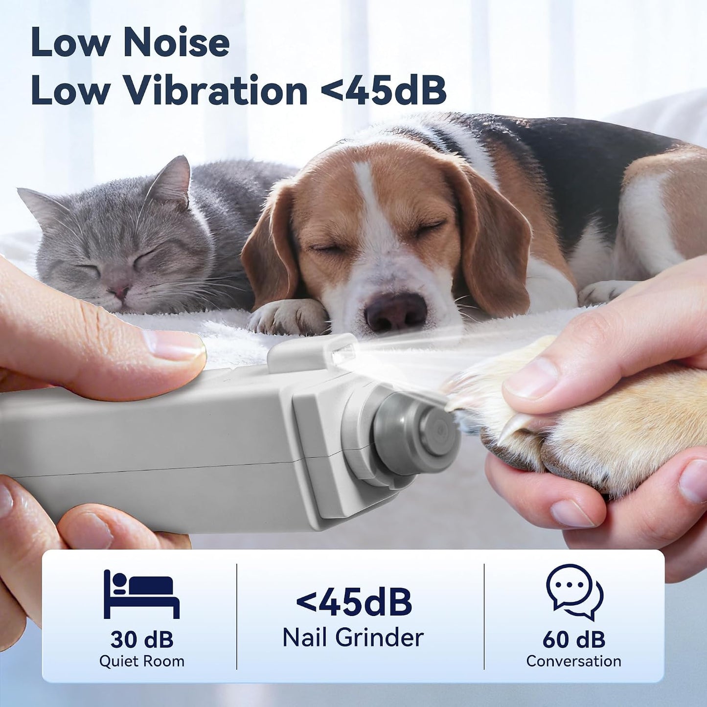 2-in-1 Stil Elektriese Troeteldier Naelskêr/Slyper met Lig vir Honde Katte Dubbele LED-ligte, 3-spoed slyper, Spatweerkaatser vir naelknip, Tipe-C Herlaaibaar - (Grys)