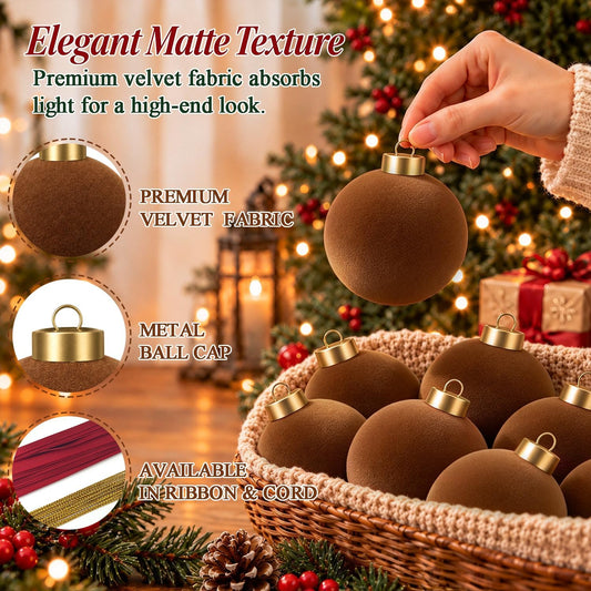 15 Pcs Brown Velvet Ornaments, 3.15" Large Velvet Balls for Christmas Tree