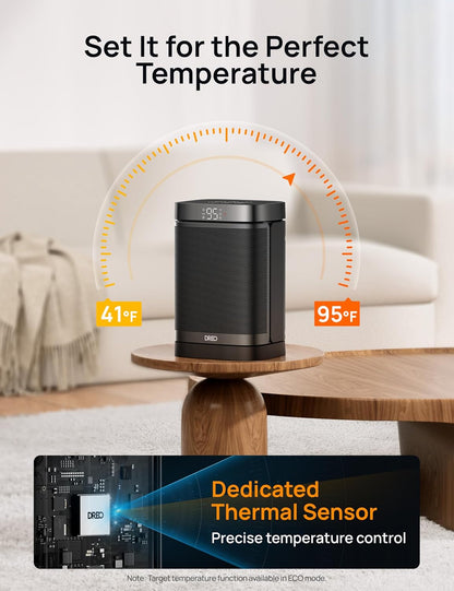 Draagbare Atom Een Ruimteverwarmer met Afstandbeheer, 70°Ossillerend met Digitale Termostaat, 1500W PTC Keramiek, 12u Tydhouer, Stil Veiligheidsverhitting - Swart