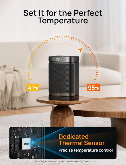 Portable Atom One Space Heater w/ Remote, 70°Oscillating w/ Digital Thermostat, 1500W PTC Ceramic, 12h Timer, Quiet Safety Heating - Black