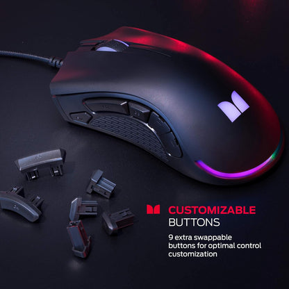 Monster Alpha 9.0 RGB Wired Gaming Mouse, Customizable Buttons, Programmable LED Lighting, True 16,000 Adjustable DPI, Ergonomic Optical PC Gaming