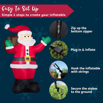 (6FT) Christmas Inflatable Santa w/ Gift Bag, Blow Up Decorations with Build in LEDs Decor