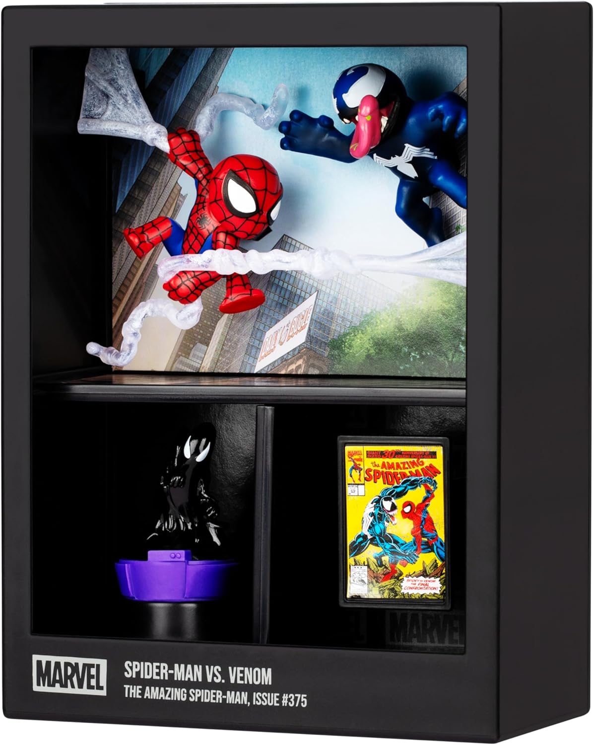 FANDROP Spider-Man VS. Venom, Displayable Diorama, Artifacts & Scene Marker - Elite Display to Enhance Any Spider-Man Collection