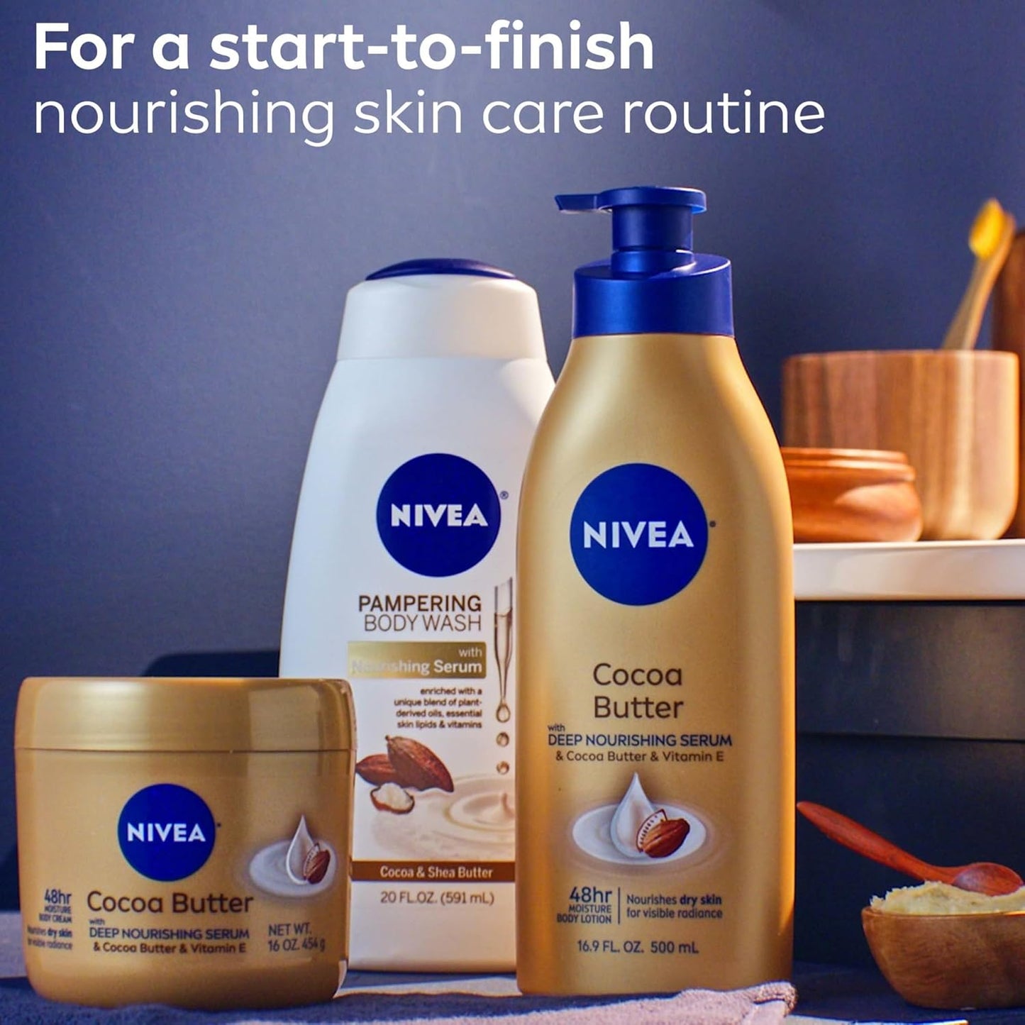 NIVEA Cocoa Butter Body Cream with Deep Nourishing Serum, Cocoa Butter Cream for Dry Skin, 16 Ounce Jar - 3PK