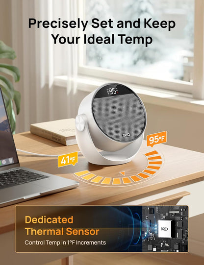 Ruimteverwarmer 1500W, 60° Verstelbare Kanteling, 3.2m/s Draagbare Elektriese Verwarmers vir Binnenshuise Gebruik met Termostaat, 8 Veiligheidsbeskermings, 3 Modes, Afstandbeheer - Wit