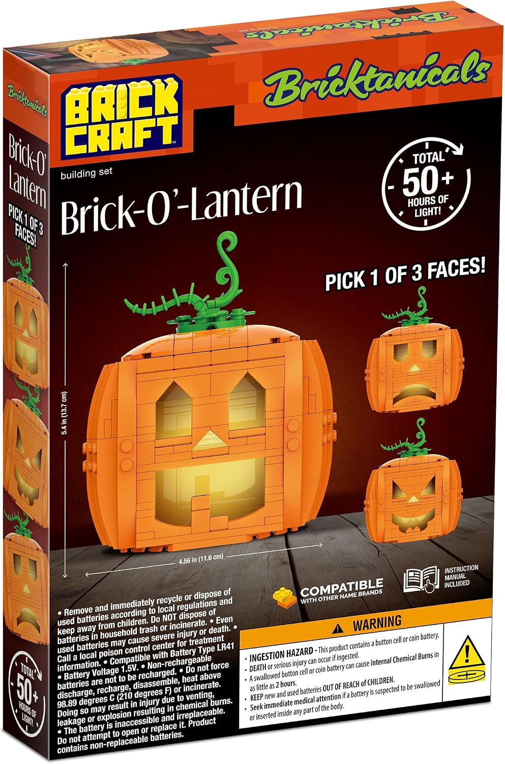 Brickcraft Brick O’-Lantern Building Kit, 233 Pieces | Halloween Pumpkin