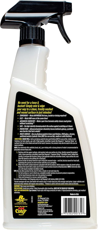 Meguiar's Ultimate Waterless Wash & Wax, Krasvrye Skoonmaaksproei 2-in-1 Detailer vir Glans (26 Oz)