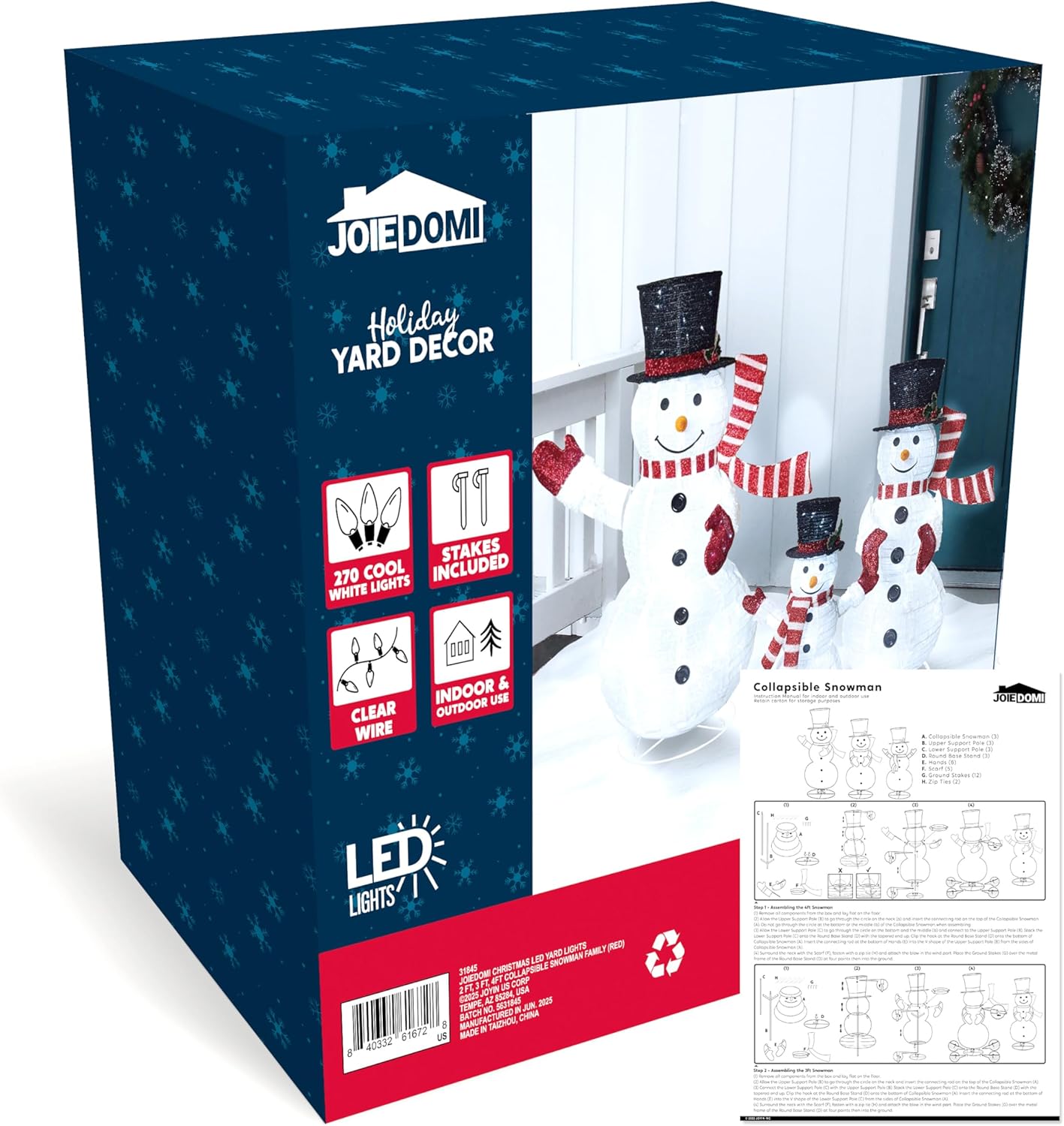 3 STUKE 3D Kersfees Opvoubare Sneeuman Tuinlig 270 Voorafverligte LED Koel Wit Ligte - Rooi Serp