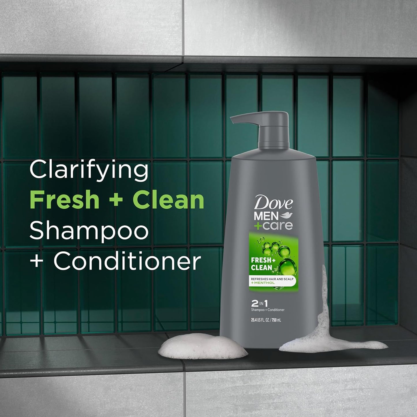 DOVE MEN CARE 2-in-1 Shampoo and Conditioner - Fresh and Clean Nourishes and Invigorates Helps Strengthen Hair 25.4 oz (4ct)