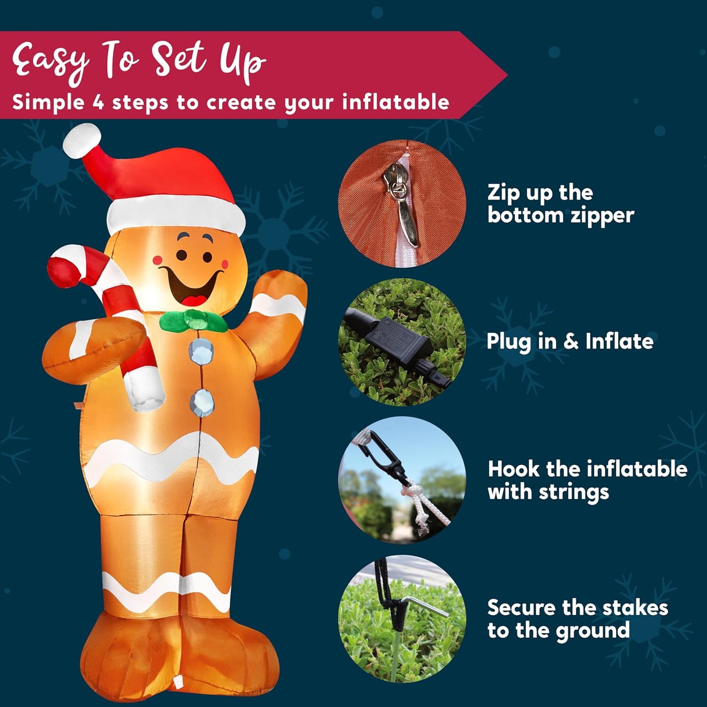 5 FT Christmas Inflatable Decorations, Christmas Blow Ups Gingerbread Man Yard w/ Candy Canes Decor