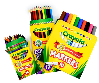 Back to School Supply Box Grades K-5 - School Supply Boxes - 32 Piece School Supplies Kit Includes Markers, Crayons, Pencils, Scissors, Folders, Glue Sticks, Notebook, and Composition Book