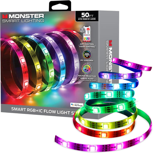 Monster Smart RGB+IC LED-strookligte 15m – Klankreaktiewe Strookligte vir Slaapkamer, Toep- en Stembeheer, RGB-ligstrook vir Kamer, Alexa Google Home, Razer Chroma-sinkronisering – 270 RGB+IC LED-ligte