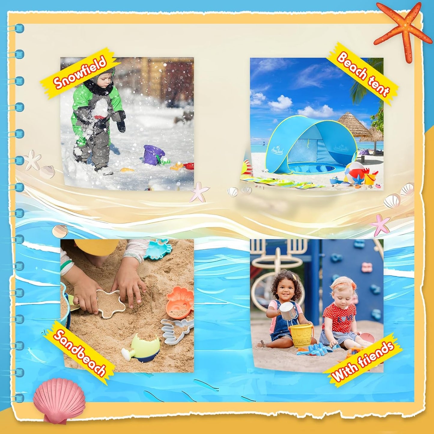 Beach Tent with Beach Sand Toys Pop Up Portable Shade Pool UPF50+ UV Protection Sun Shelter for Infant with Easy Set Up Canopy (Blue with Toys)