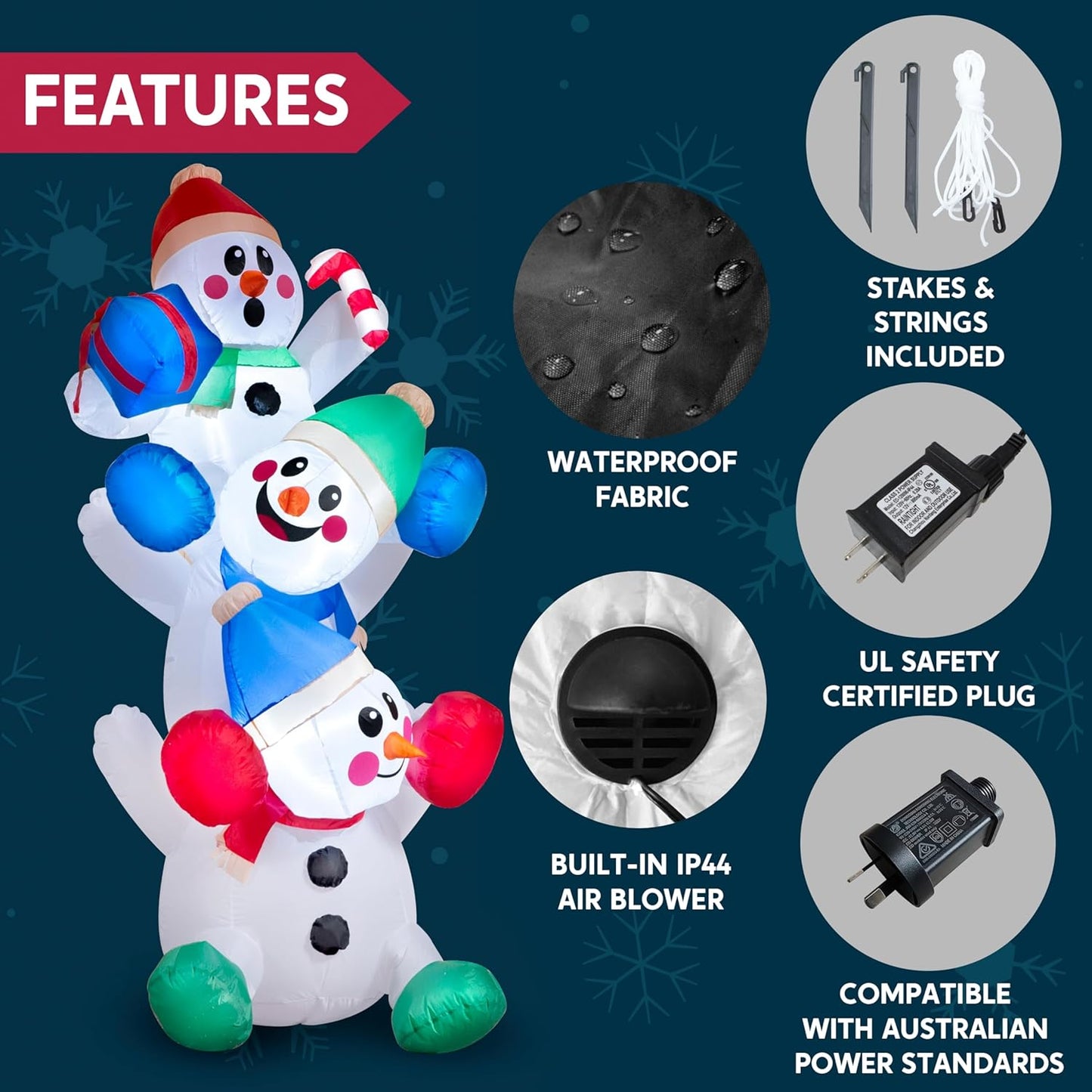 6 FT Christmas Inflatable Decoration Stacked Snowman w/ Build-in LEDs Blow Up Inflatables Décor